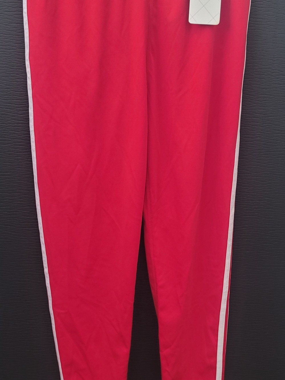 Ladies Red Track Pants with White Side Stripe